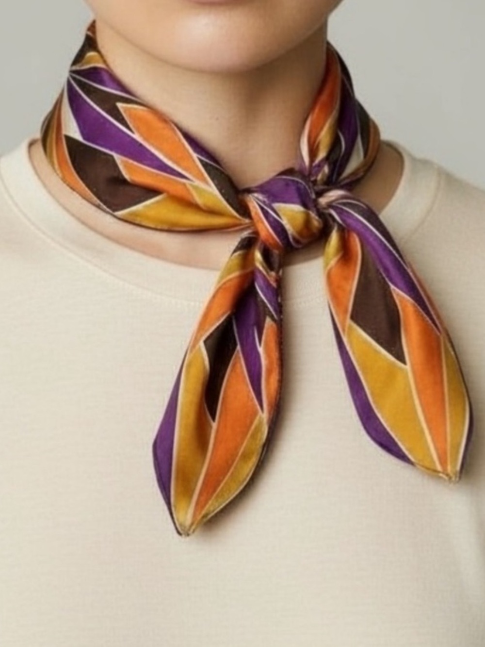VTG 1970s Purple & Orange Geometric Scarf